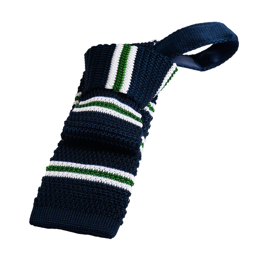 Navy & Green Stripes Knitted Silk Tie