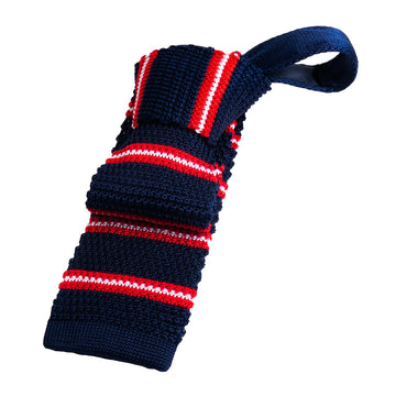 Navy & Red Stripes Knitted Silk Tie