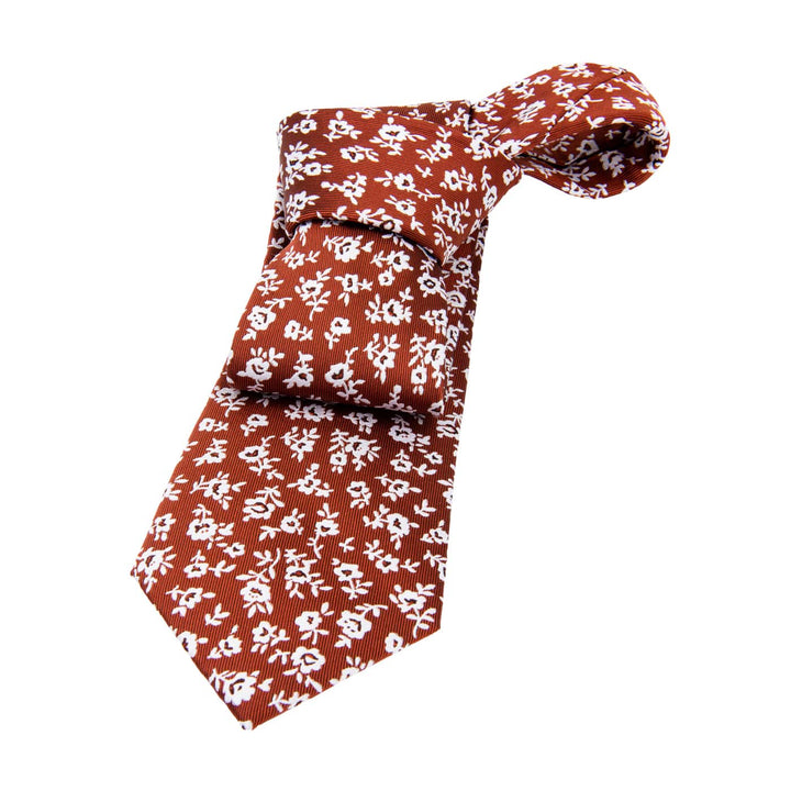 Silver & Orange Floral Silk Tie