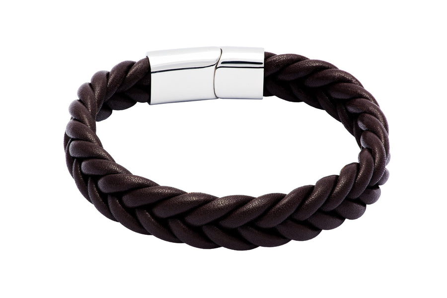 Santa Ana Brown Leather Stainless Steel Bracelet