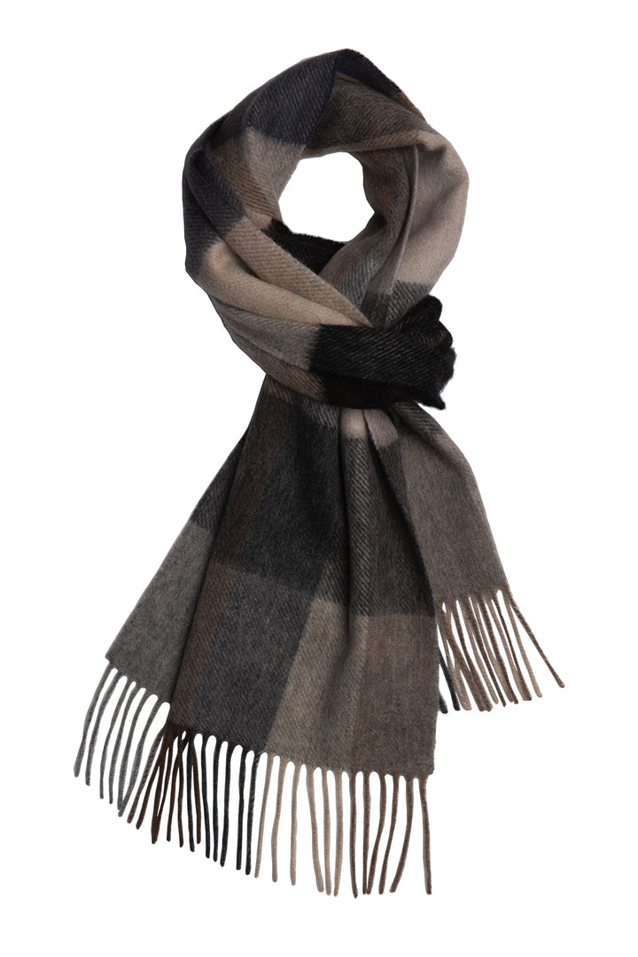 Men's Grey & Brown Plaid Wool Scarf