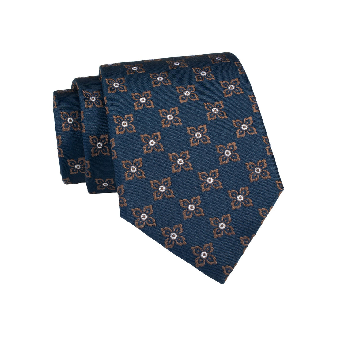 Navy & Light Brown Geometric Foulard Silk Tie