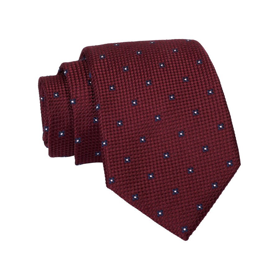 Red & Navy Geometric Foulard Silk Tie
