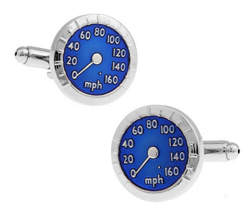 Sentosa Blue Enamel Speedometer Rhodium Plated Cufflinks