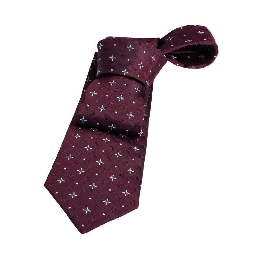 Burgundy & Silver Geometric Foulard Silk Tie