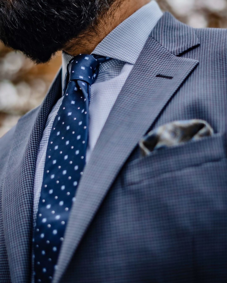 Navy & Blue Foulard Silk Tie