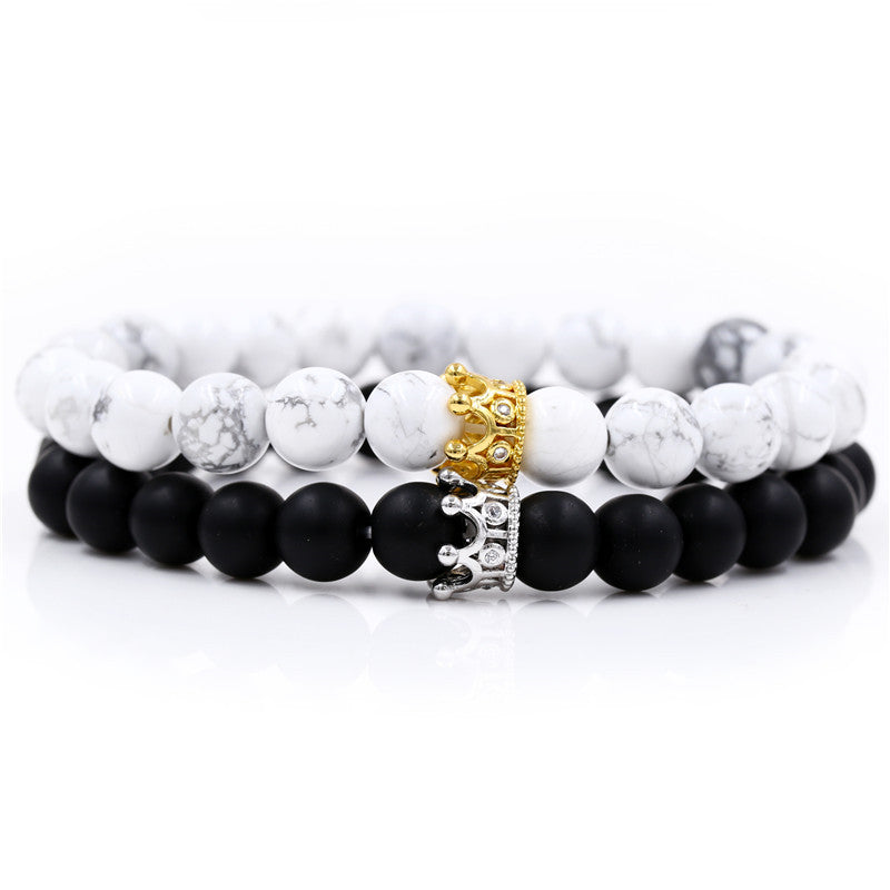 Santa Cruz Stackable Beaded Crown Bracelets, White / Black – The Dark Knot