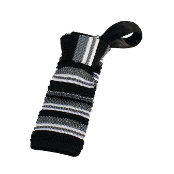 Grey, Black & White Striped Knit Tie