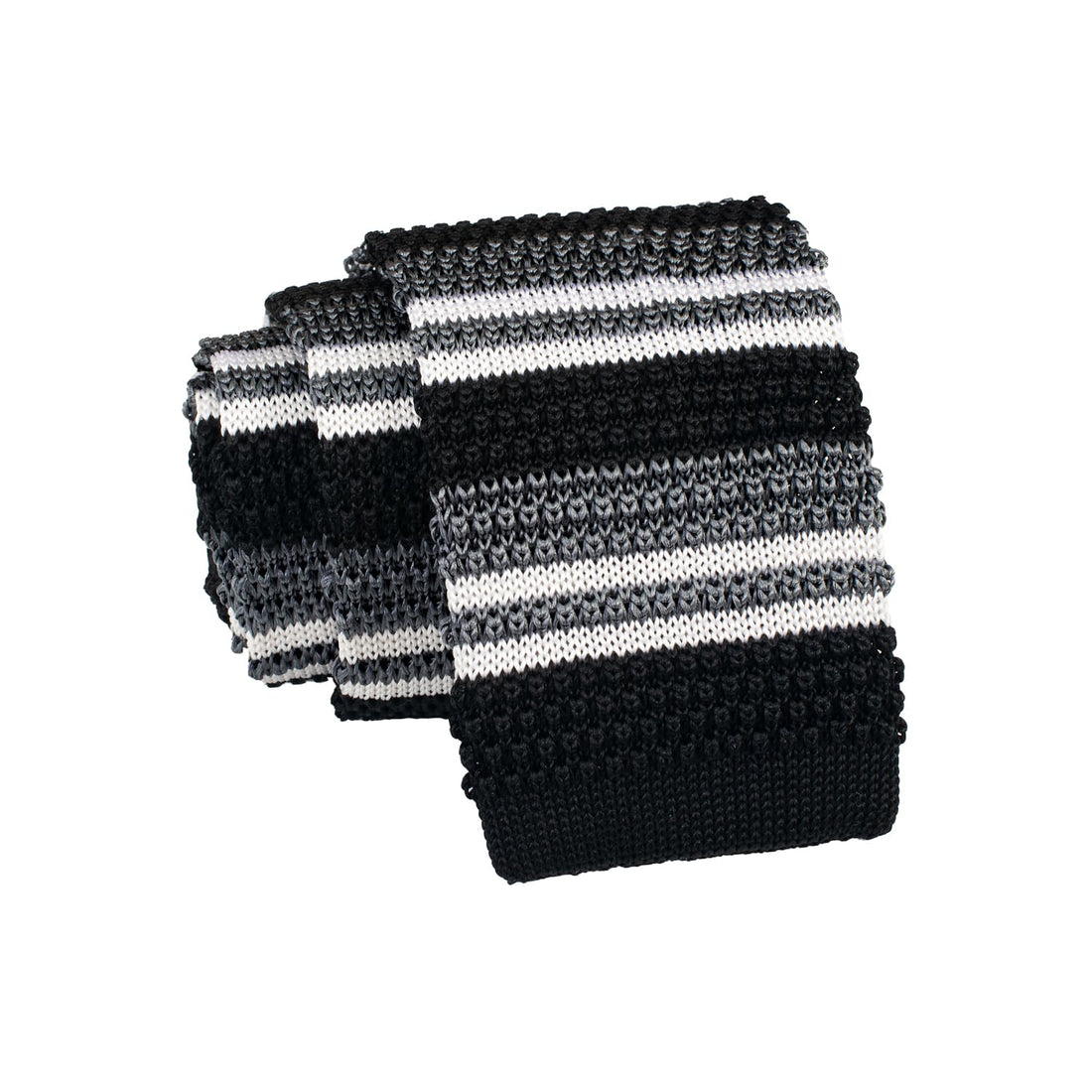 Grey, Black & White Striped Knit Tie