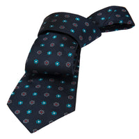 Navy with Turquoise Foulard Silk Tie