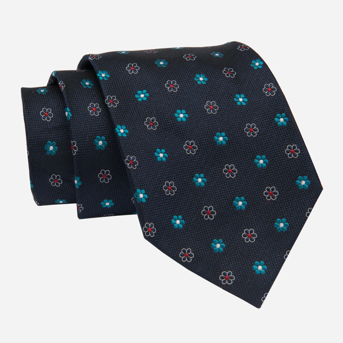 Navy with Turquoise Foulard Silk Tie