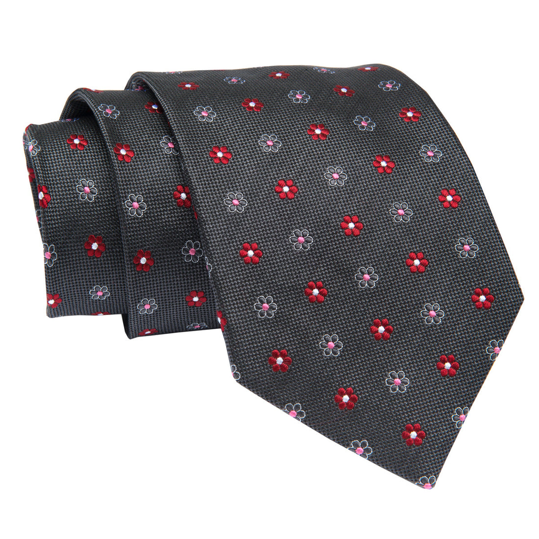 Grey w/ Red Foulard Silk Tie