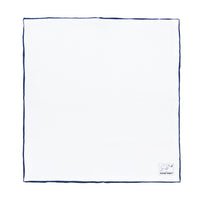 White Linen Pocket Square with Navy Hand Rolled Edges