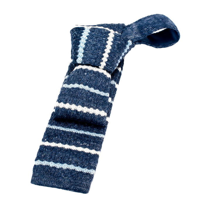 Blue, White & Light Blue Striped Linen Knit Tie