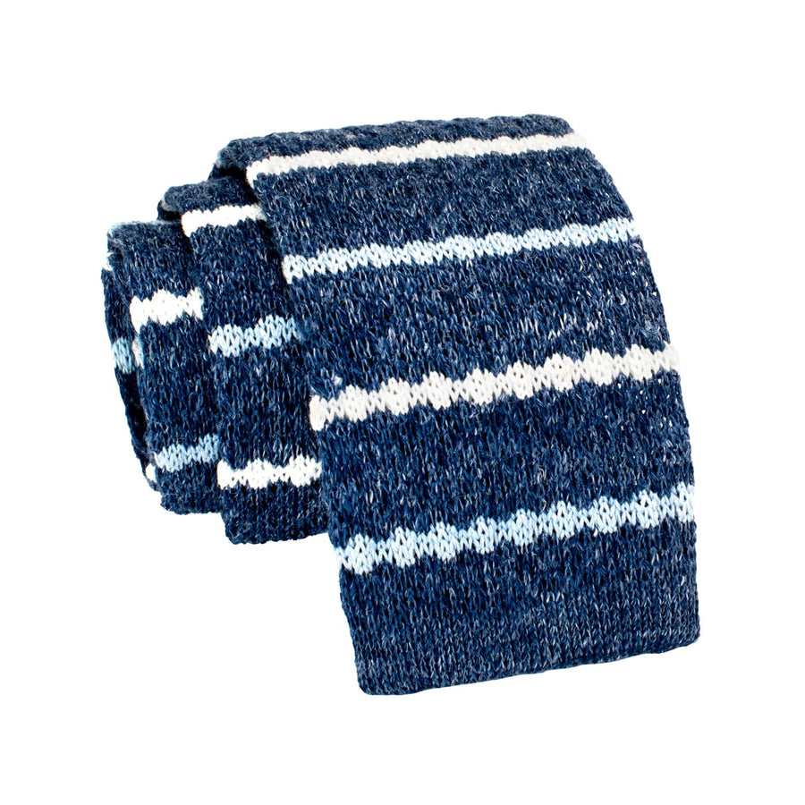 Blue, White & Light Blue Striped Linen Knit Tie
