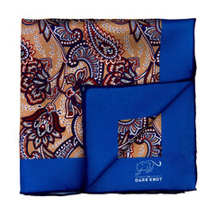 Gold, Blue & Orange Paisley Silk Pocket Square