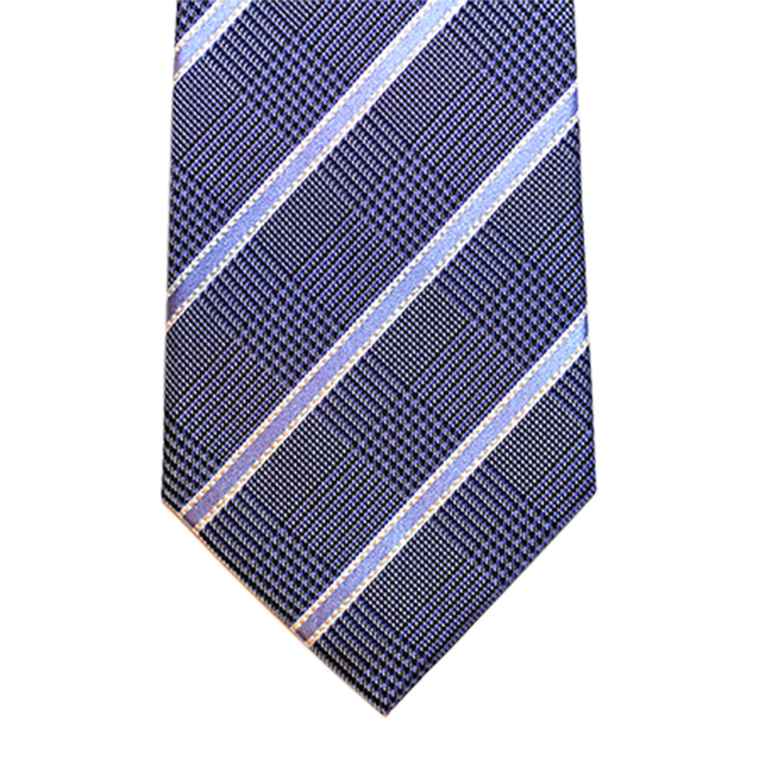 Blue & Light Blue Striped Silk Tie with houndstooth background