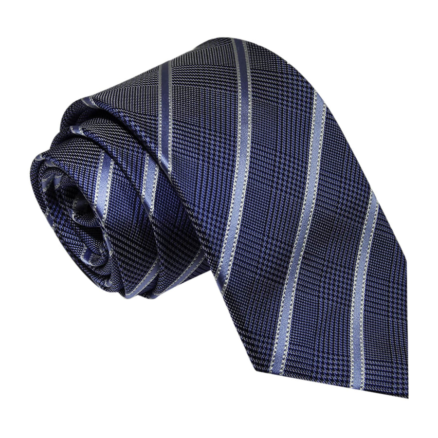 Blue & Light Blue striped silk tie with houndstooth background