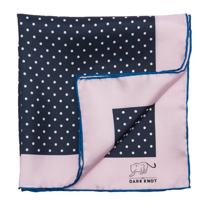 Navy and White Silk Polka Dot Pocket Square