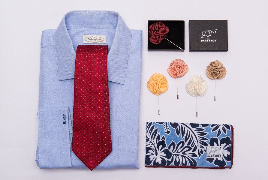 Three Ties, Pocket Squares and Lapel Flowers Starter Kit