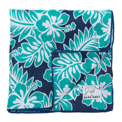 Turquoise, White & Navy Linen Pocket Square