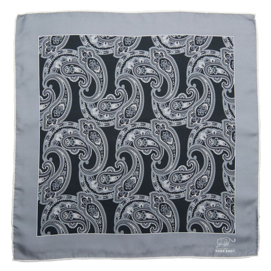 Black, Grey & White Silk Paisley Pocket Square
