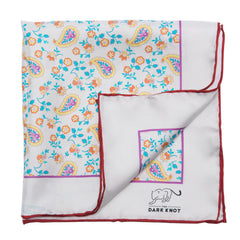 Cream and Blue Paisley Silk Pocket Square