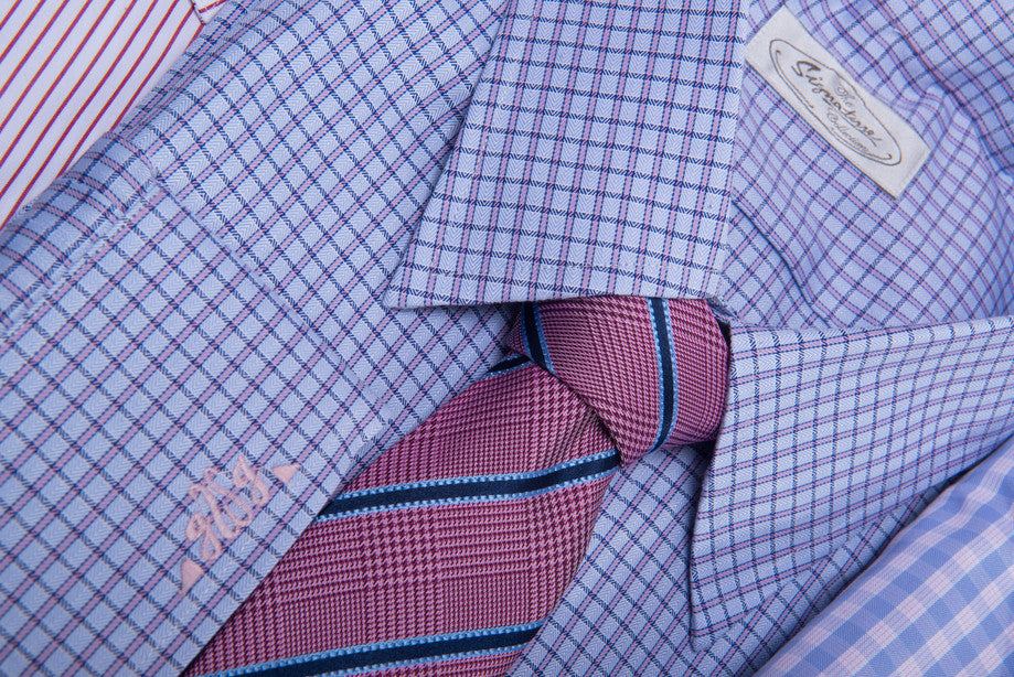 navy blue dress shirt with pink tie Blue Suit & Pink Tie