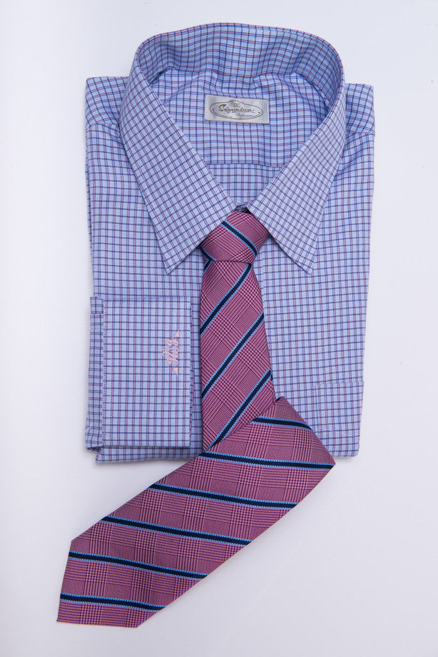 Wilton Stripes Silk Tie, Pinkish Red / Navy